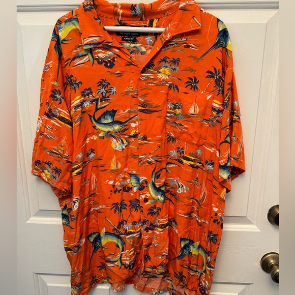 Polo Ralph Lauren LOUD Hawaiian Tropical Shirt Sea Fish Orange XXL - Picture 1 of 6